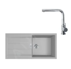 Franke Set - Set Da Cucina T77, Lavello In Tectonite S2D 611-100 E Miscelatore FN 0147.031, Grigio/cromo 143.0650.603