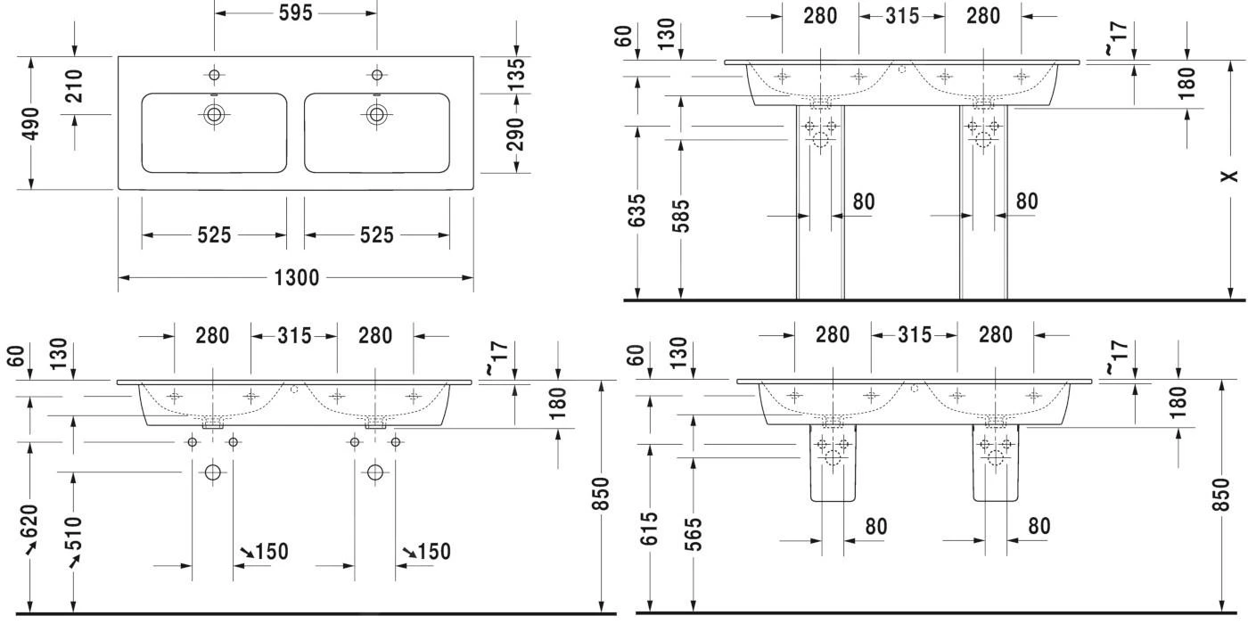 Duravit ME By Starck - Lavabo Doppio Da Mobile 1300x490 Mm, Con 2 Fori Per Miscelatore, Con WonderGliss, Bianco Alpino 23361300001 2 Duravit ME By Starck - Lavabo Doppio Da Mobile 1300x490 Mm, Con 2 Fori Per Miscelatore, Con WonderGliss, Bianco Alpino 23361300001 - immagine 2