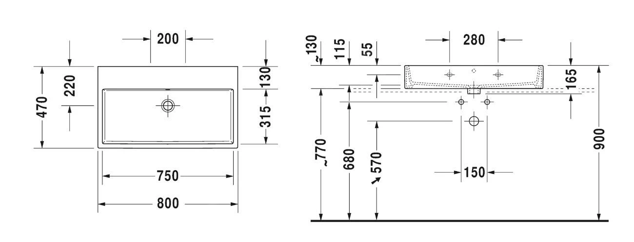 Duravit Vero Air - Lavabo Da Mobile 800x470 Mm, Senza Troppopieno, Senza Foro Per Miscelatore, Bianco 2350800079 2 Duravit Vero Air - Lavabo Da Mobile 800x470 Mm, Senza Troppopieno, Senza Foro Per Miscelatore, Bianco 2350800079 - immagine 2