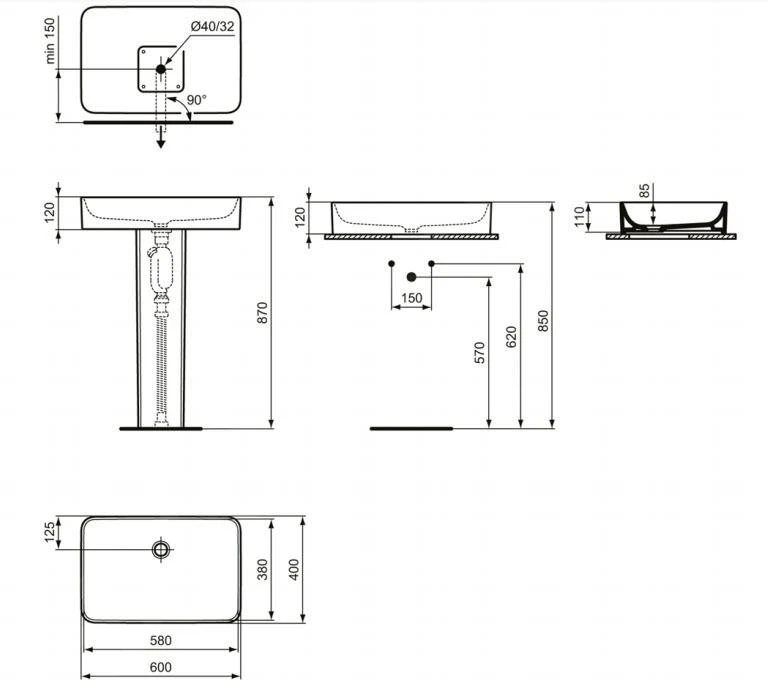 Ideal Standard Conca Ceram - Colonna 755x185x170 Mm, Bianco T388001 2 Ideal Standard Conca Ceram - Colonna 755x185x170 Mm, Bianco T388001 - immagine 2