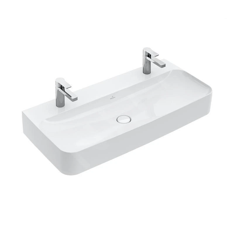 Villeroy & Boch Finion - Lavabo Doppio Senza Troppopieno, 1000x470 Mm, Con CeramicPlus, Bianco Alpino 41681LR1 1 Villeroy & Boch Finion - Lavabo Doppio Senza Troppopieno, 1000x470 Mm, Con CeramicPlus, Bianco Alpino 41681LR1