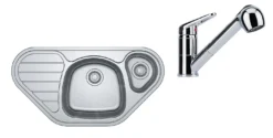 Franke Set - Set N81, Lavello Ad Angolo In Acciaio Inox SKX 651 E E Miscelatore FC 9547.031, Acciaio Inox/cromo 101.0618.836