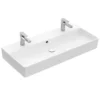 Villeroy & Boch Memento 2.0 - Lavabo Doppio 1000x470 Mm, Con Troppopieno, 2 Fori Per Miscelatore, CeramicPlus, Bianco Alpino 4A22A4R1