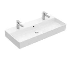 Villeroy & Boch Memento 2.0 - Lavabo Doppio 1000x470 Mm, Con Troppopieno, 2 Fori Per Miscelatore, CeramicPlus, Bianco Alpino 4A22A4R1
