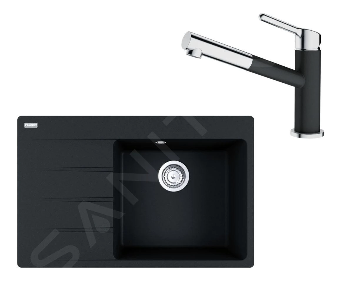 Franke Set - Set G227, Lavello In Fragranite CNG 611-78 TL/7 E Miscelatore FC 3055.071, Nero Spazzolato/cromo 114.0675.670 1 Franke Set - Set G227, Lavello In Fragranite CNG 611-78 TL/7 E Miscelatore FC 3055.071, Nero Spazzolato/cromo 114.0675.670