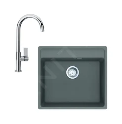 Franke Set - Set G244, Lavello In Fragranite MRG 610-52 RTL E Miscelatore FP 0408.031, Pietra Grigia/cromo 114.0675.599