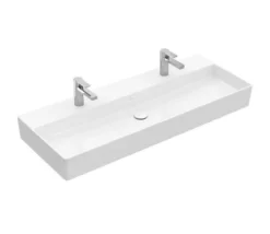 Villeroy & Boch Memento 2.0 - Lavabo Doppio Da Mobile 1200x470 Mm, Senza Troppopieno, 2 Fori Per Miscelatore, CeramicPlus, Bianco Alpino 4A22CGR1