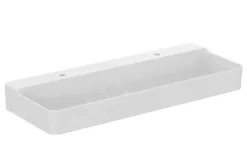 Ideal Standard Conca Ceram - Lavabo Doppio 1200x450 Mm, Senza Troppopieno, Fori Per Miscelatore, Bianco T380801