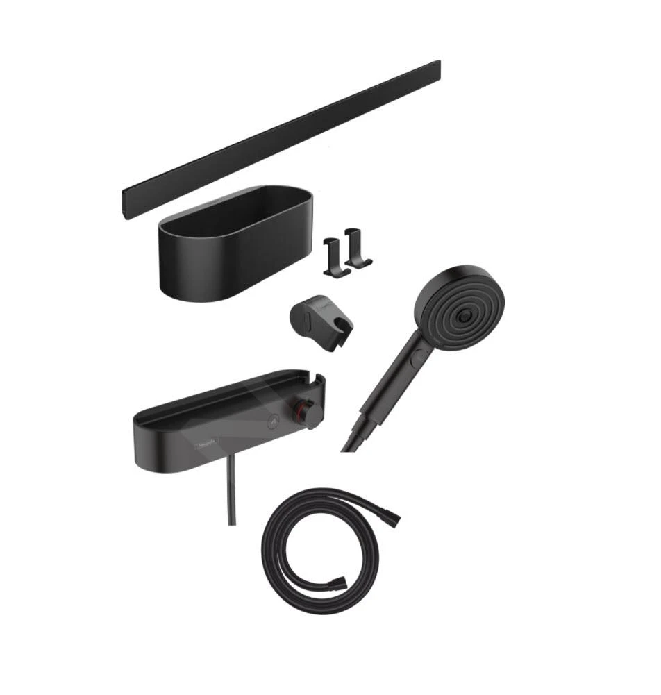 Hansgrohe WallStoris - Set Doccetta 105, 3 Getti, Termostatico E Accessori Per Bagno, Nero Opaco 24250670 1 Hansgrohe WallStoris - Set Doccetta 105, 3 Getti, Termostatico E Accessori Per Bagno, Nero Opaco 24250670