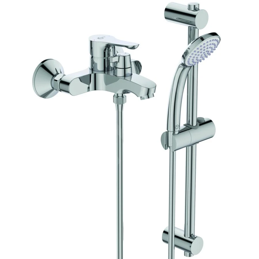 Ideal Standard Alpha - Miscelatore A Parete Per Vasca Da Bagno, Con Deviatore In Ceramica E Accessori, Cromo BC656AA 1 Ideal Standard Alpha - Miscelatore A Parete Per Vasca Da Bagno, Con Deviatore In Ceramica E Accessori, Cromo BC656AA