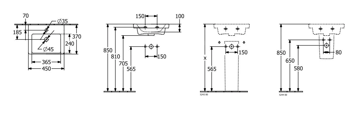 Villeroy & Boch Subway 3.0 - Lavamani Da Mobile 450x370 Mm, Senza Troppopieno, Foro Per Miscelatore, CeramicPlus, Stone White 4370FLRW 2 Villeroy & Boch Subway 3.0 - Lavamani Da Mobile 450x370 Mm, Senza Troppopieno, Foro Per Miscelatore, CeramicPlus, Stone White 4370FLRW - immagine 2