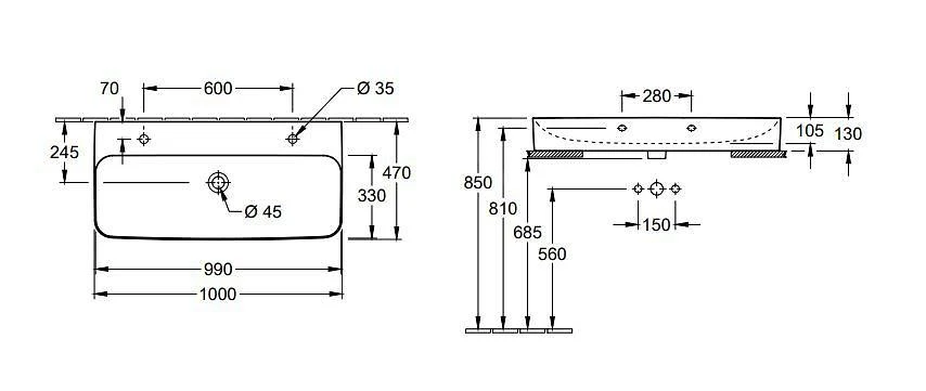 Villeroy & Boch Finion - Lavabo Doppio Senza Troppopieno, 1000x470 Mm, Con CeramicPlus, Bianco Alpino 41681LR1 2 Villeroy & Boch Finion - Lavabo Doppio Senza Troppopieno, 1000x470 Mm, Con CeramicPlus, Bianco Alpino 41681LR1 - immagine 2