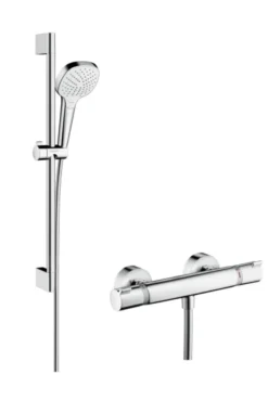 Hansgrohe Croma Select E - Set Doccia Vario Con Termostato, 3 Getti, Asta Doccia 650 Mm, Bianco/cromato 27081400