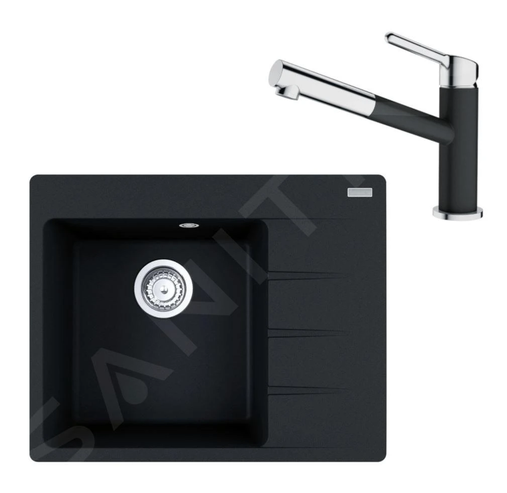 Franke Set - Set G215, Lavello In Fragranite CNG 611-62 TL/2 E Miscelatore FC 3055.901, Nero Spazzolato/cromo 114.0675.669 1 Franke Set - Set G215, Lavello In Fragranite CNG 611-62 TL/2 E Miscelatore FC 3055.901, Nero Spazzolato/cromo 114.0675.669