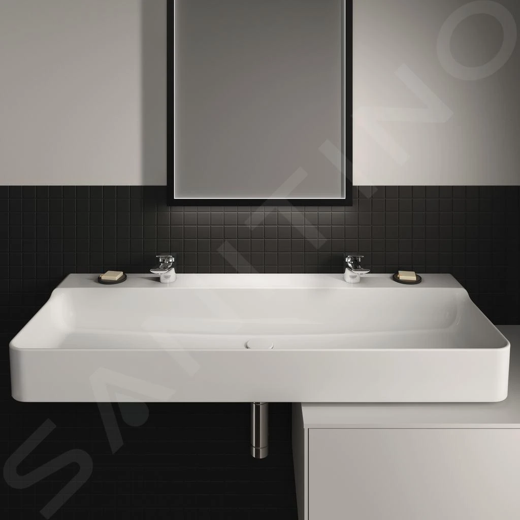 Ideal Standard Conca Ceram - Lavabo Doppio 1200x450 Mm, Senza Troppopieno, Fori Per Miscelatore, Bianco T380801 4 Ideal Standard Conca Ceram - Lavabo Doppio 1200x450 Mm, Senza Troppopieno, Fori Per Miscelatore, Bianco T380801 - immagine 4