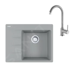 Franke Set - Set G231, Lavello In Fragranite CNG 611-62 TL/7 E Miscelatore FP 9000.084, Pietra Grigia 114.0650.793
