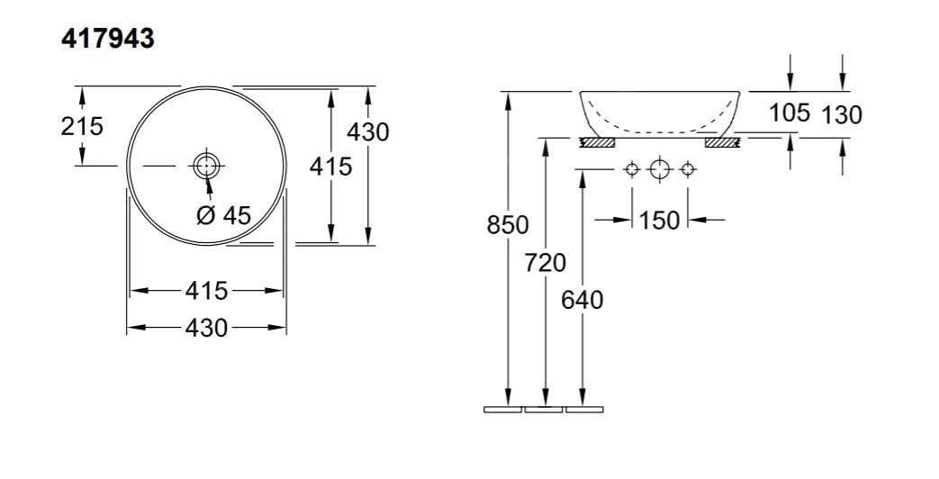 Villeroy & Boch Artis - Lavabo Da Appoggio, Diametro 430 Mm, CeramicPlus, Bianco Alpino 417943R1 2 Villeroy & Boch Artis - Lavabo Da Appoggio, Diametro 430 Mm, CeramicPlus, Bianco Alpino 417943R1 - immagine 2