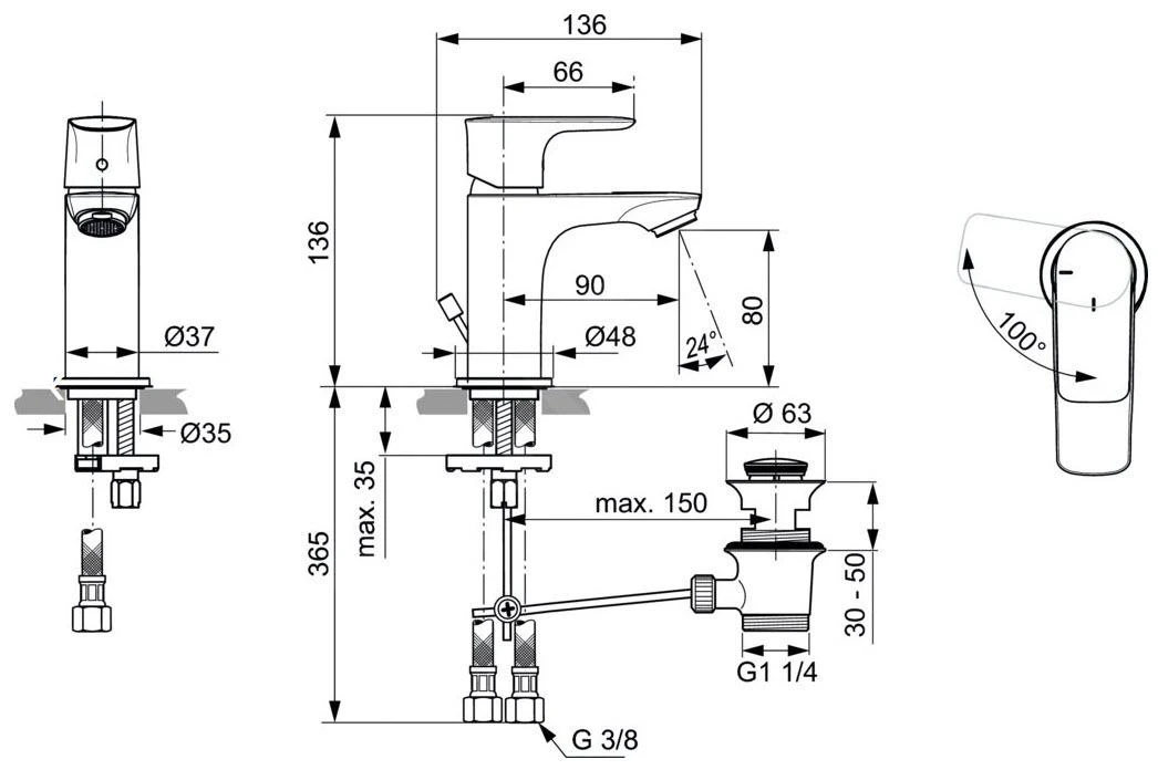 Ideal Standard Connect Air - Miscelatore Da Lavabo Piccolo Slim Con Sistema Di Scarico, BlueStart, Magnetic Grey A7017A5 2 Ideal Standard Connect Air - Miscelatore Da Lavabo Piccolo Slim Con Sistema Di Scarico, BlueStart, Magnetic Grey A7017A5 - immagine 2