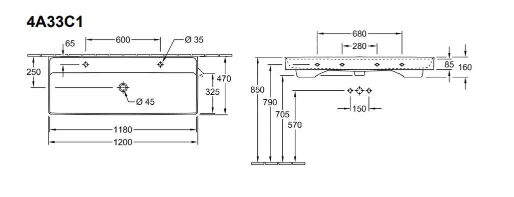 Villeroy & Boch Collaro - Lavabo Da Mobile 1200x470 Mm, Senza Troppopieno, 2 Fori Per Miscelatore, CeramicPlus, Bianco Alpino 4A33C1R1 2 Villeroy & Boch Collaro - Lavabo Da Mobile 1200x470 Mm, Senza Troppopieno, 2 Fori Per Miscelatore, CeramicPlus, Bianco Alpino 4A33C1R1 - immagine 2