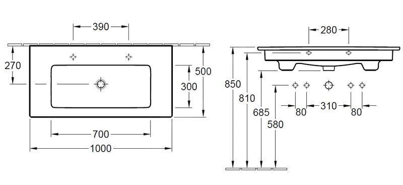 Villeroy & Boch Venticello - Lavabo Da Mobile 1000x500 Mm, Con Troppopieno, 2 Fori Per Miscelatore, Bianco Alpino 4104AK01 2 Villeroy & Boch Venticello - Lavabo Da Mobile 1000x500 Mm, Con Troppopieno, 2 Fori Per Miscelatore, Bianco Alpino 4104AK01 - immagine 2