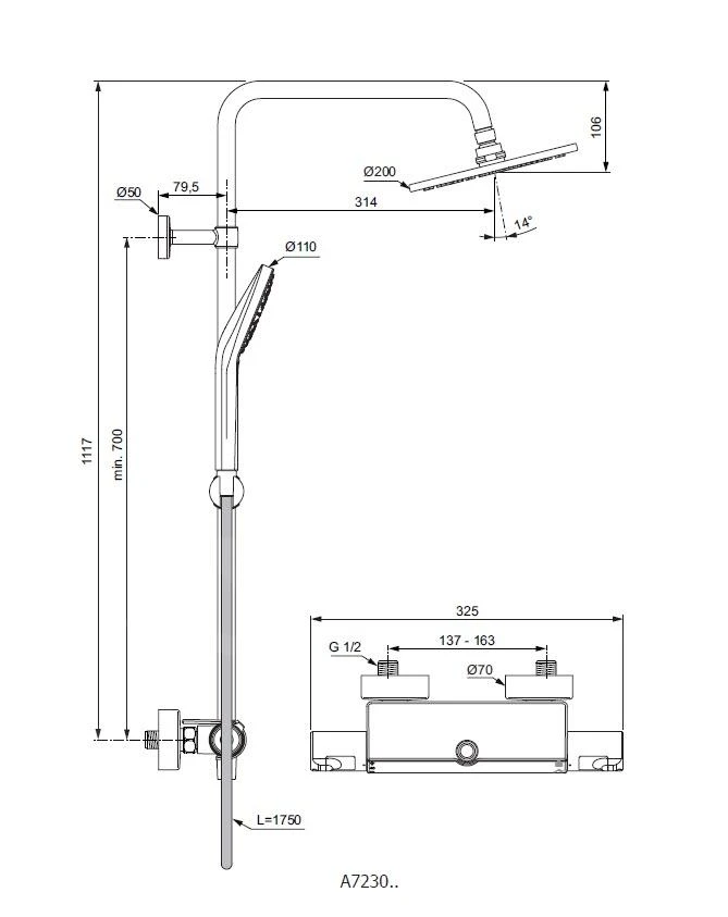 Ideal Standard CeraTherm - Set Doccia T50 Con Termostato, 200 Mm, 3 Getti, Cromo A7230AA 2 Ideal Standard CeraTherm - Set Doccia T50 Con Termostato, 200 Mm, 3 Getti, Cromo A7230AA - immagine 2