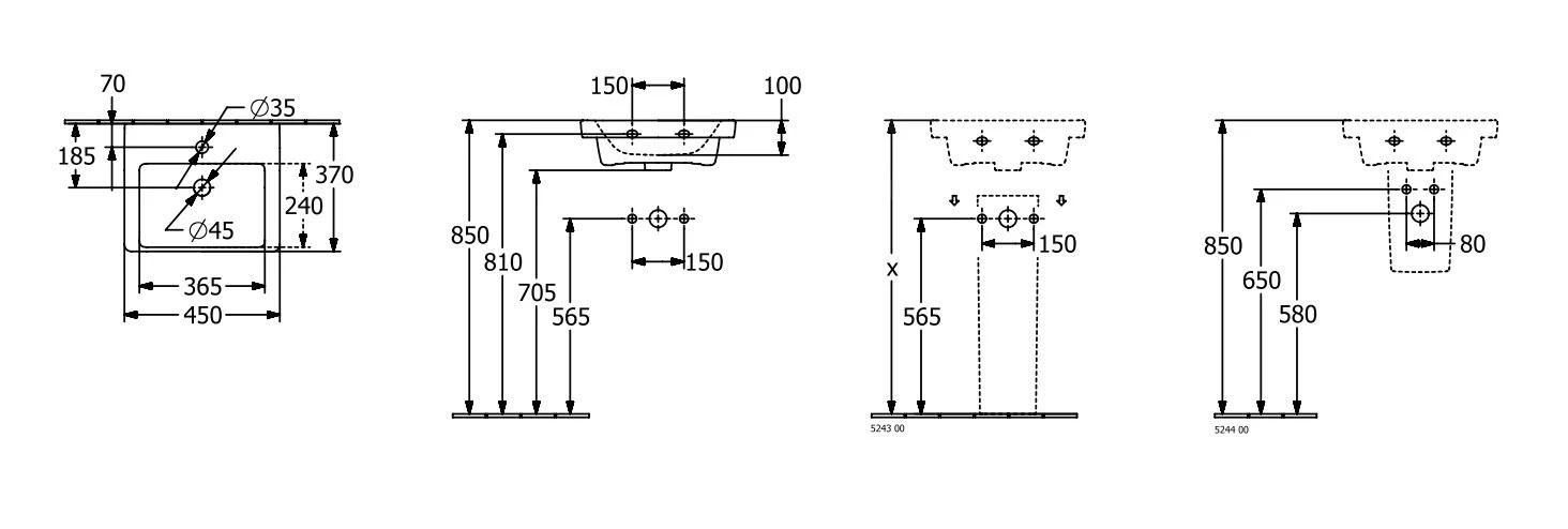 Villeroy & Boch Subway 3.0 - Lavamani 450x370 Mm, Senza Troppopieno, Foro Per Miscelatore, CeramicPlus, Stone White 437046RW 2 Villeroy & Boch Subway 3.0 - Lavamani 450x370 Mm, Senza Troppopieno, Foro Per Miscelatore, CeramicPlus, Stone White 437046RW - immagine 2